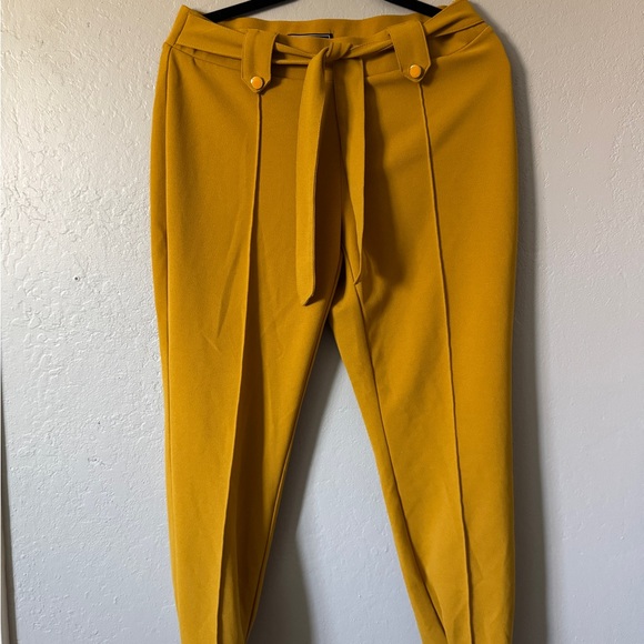 Pants - Mustard Yellow Relaxed Trousers with Tie Waist